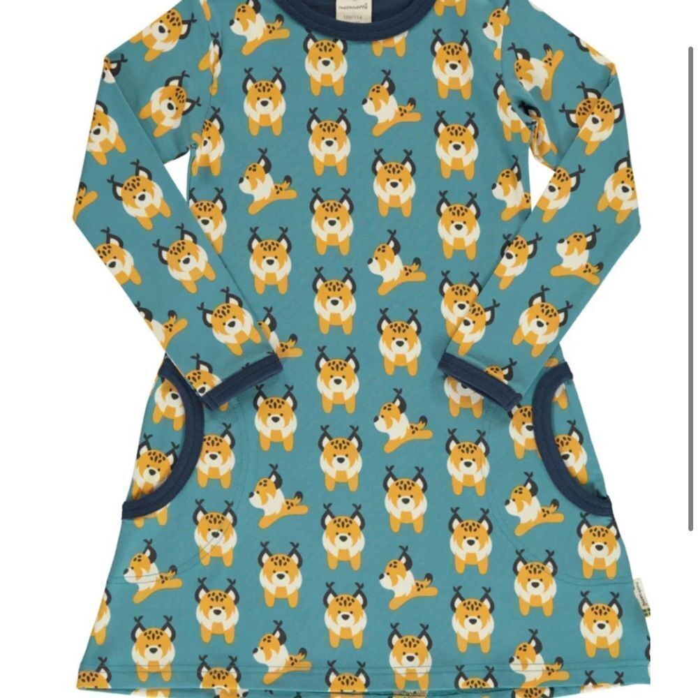 Maxomorra Lively Lynx Long Sleeve Dress Sz 110/116cm